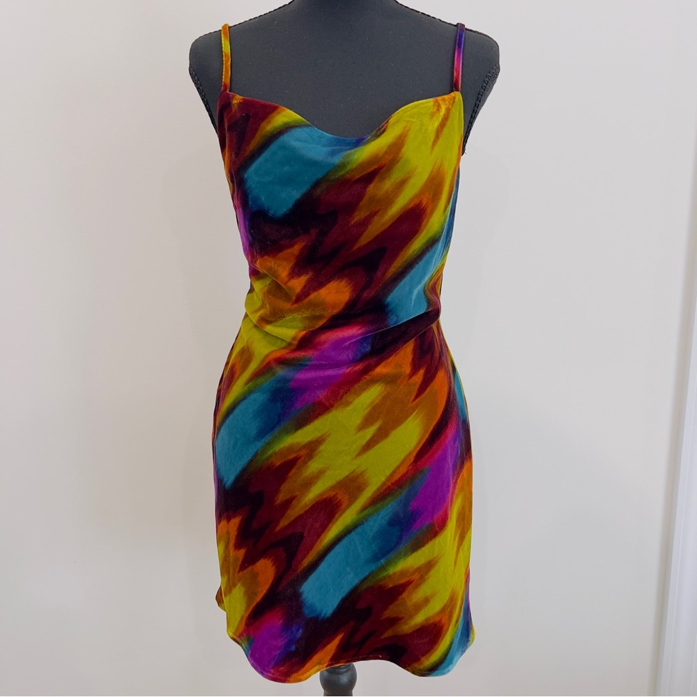 Urban Outfitters Mallory Cowl Neck Mini Abstract Velvet Print Dress Small NWT